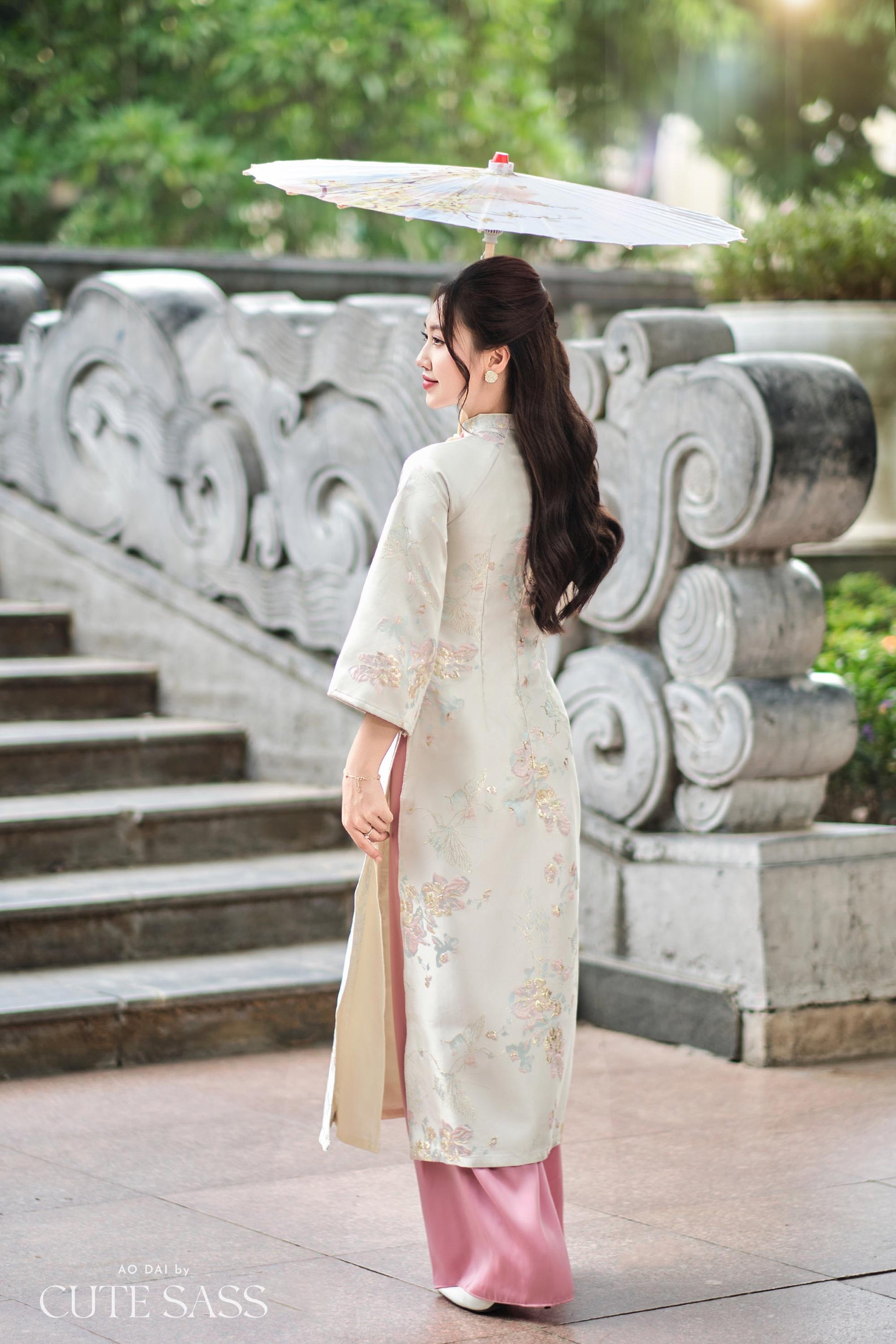 Cream and Gold Butterflies Garden Shifted Ao Dai Set 18D | Graduation Ao Dai by Cute Sass Cream and Gold Butterflies Garden Shifted Ao Dai Set 18D | Graduation Ao Dai by Cute Sass