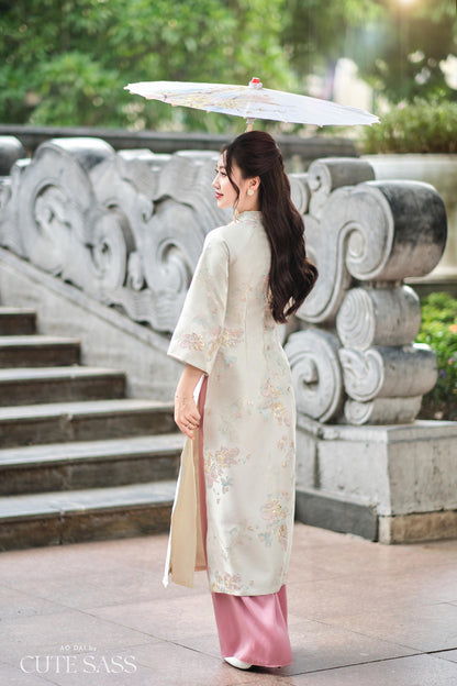 Cream and Gold Butterfly Garden Shifted Ao Dai Set (3 COLORS) |Pre-made Modernized Vietnamese Ao Dai | Lunar New Year| 1-2D