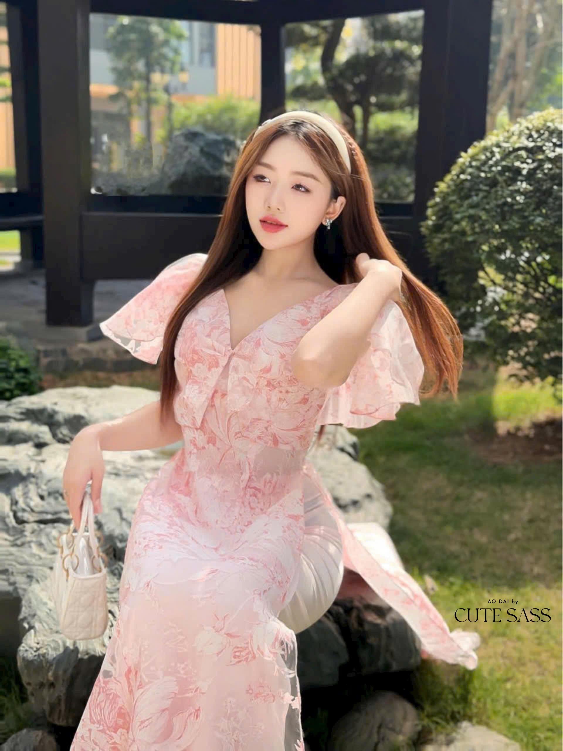 Pink Wing Sleeves Ao Dai Set 30C