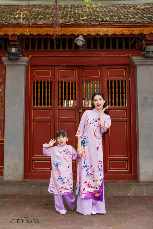 Mom and Daughter Purple Vibrant Matching Ao Dai Set| Pre-made Traditional Vietnamese Ao Dai | Lunar New Year | Ao Dai for Girl, Mom|