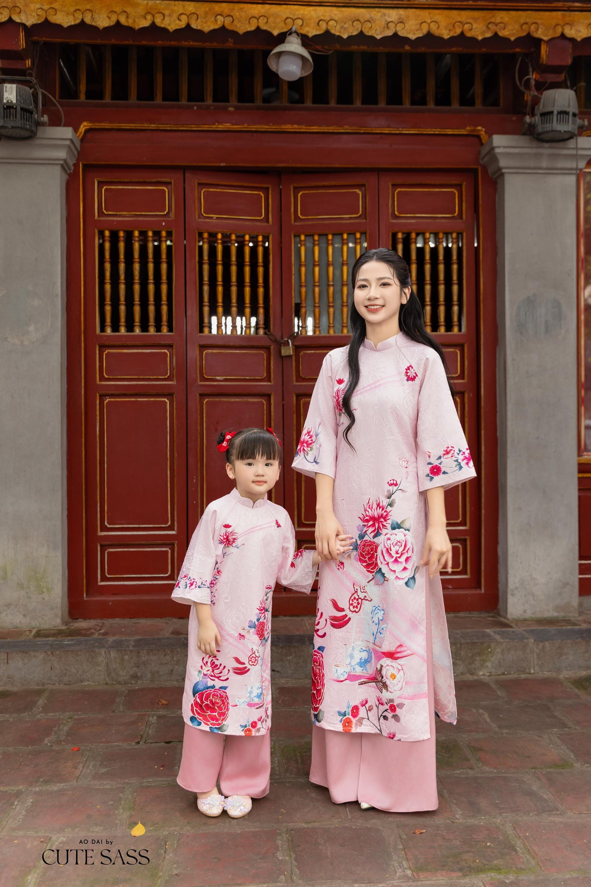 Mom and Daughter Pink Vibrant Matching Ao Dai Set| Pre-made Traditional Vietnamese Ao Dai | Lunar New Year | Ao Dai for Girl, Mom|