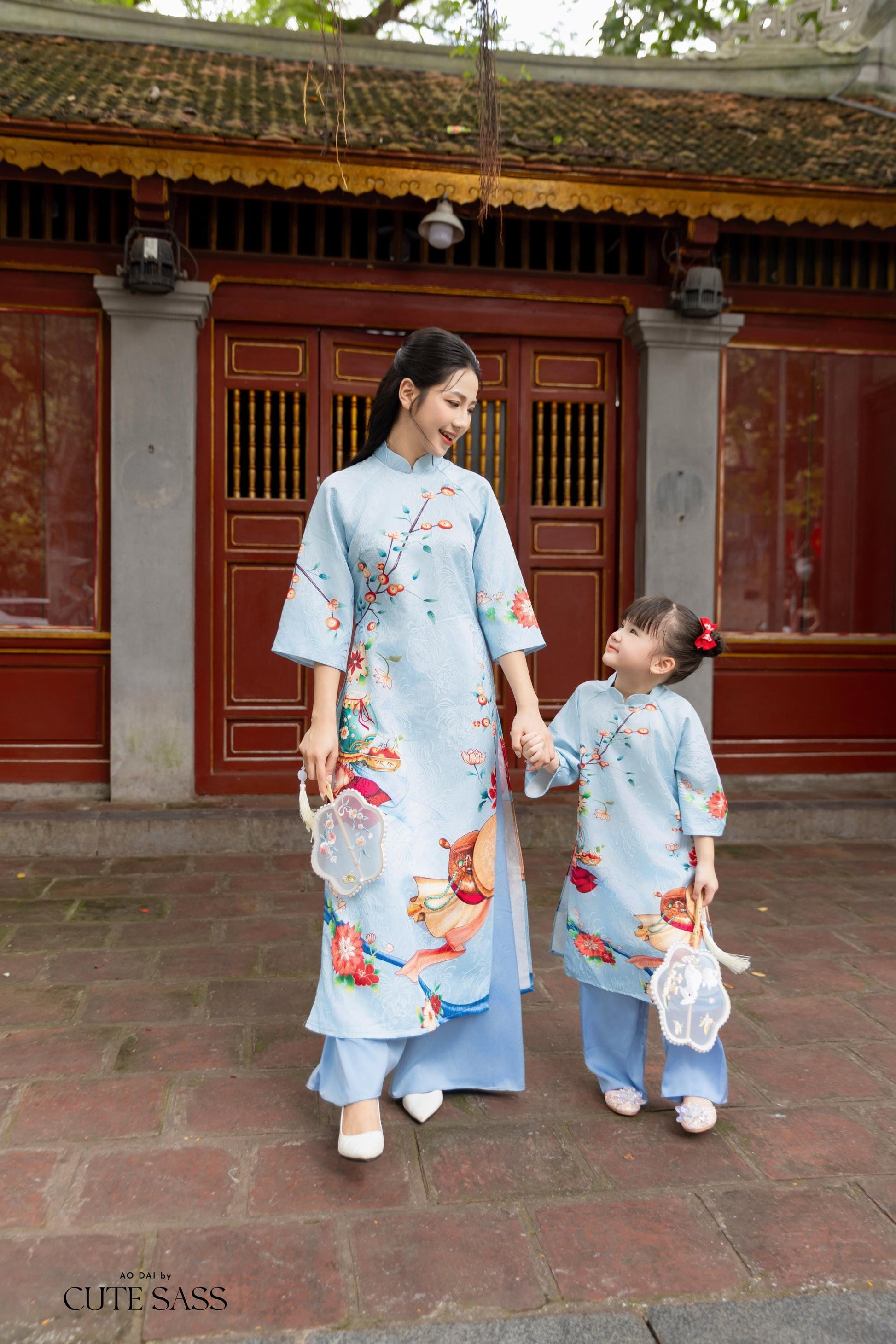 Mom and Daughter Blue Vibrant Matching Ao Dai Set 26D