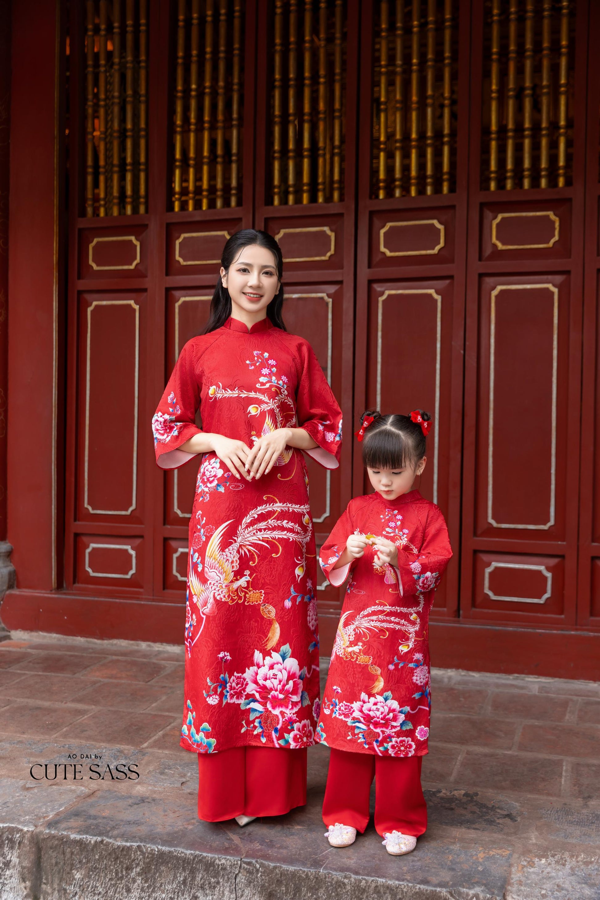 Mom and Daughter Red Vibrant Matching Ao Dai Set| Pre-made Traditional Vietnamese Ao Dai | Lunar New Year | Ao Dai for Girl, Mom|