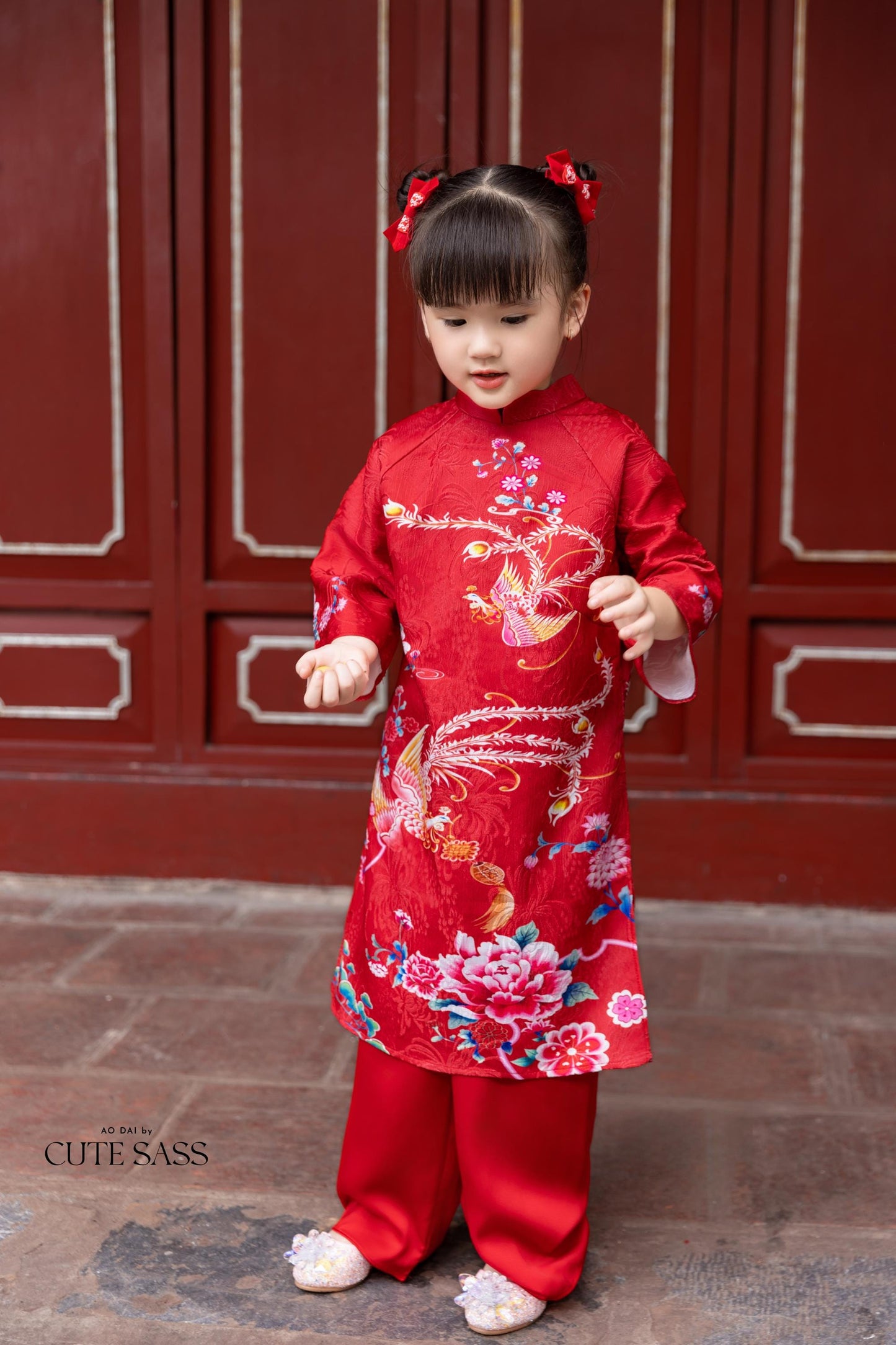 Mom and Daughter Red Vibrant Matching Ao Dai Set 31C