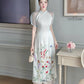 Light Blue Short Sleeves Flower Garden Field Ao Dai Set