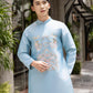 Men Light Blue Embroidered Clouds Ao Dai Gam Top 7A| Pre-made Traditional Vietnamese Ao Dai| Lunar New Year | Ao Dai for Dad | Ao Dai Tet|7A