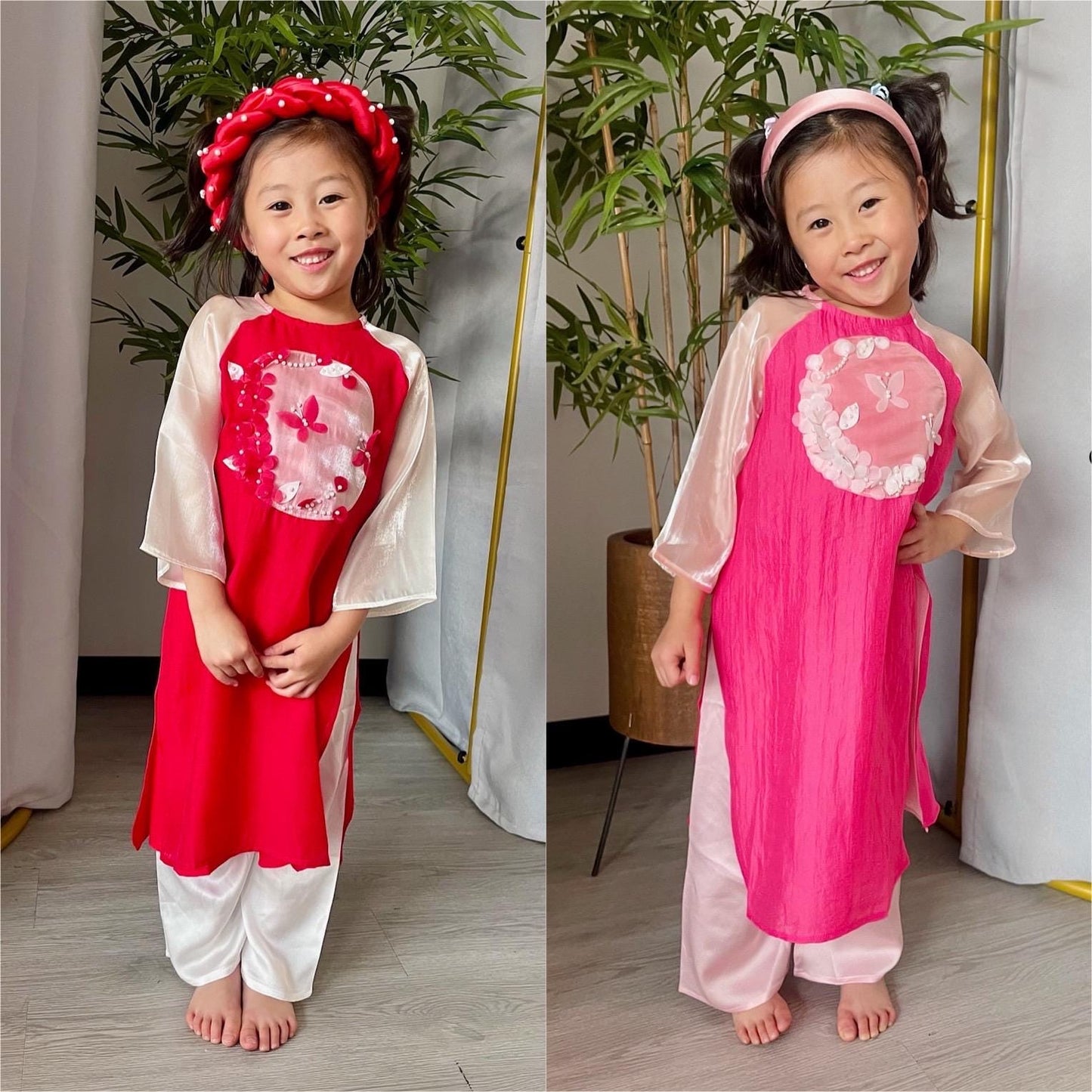 Girl Red/Pink Butterflies Ao Dai Set 24C-D