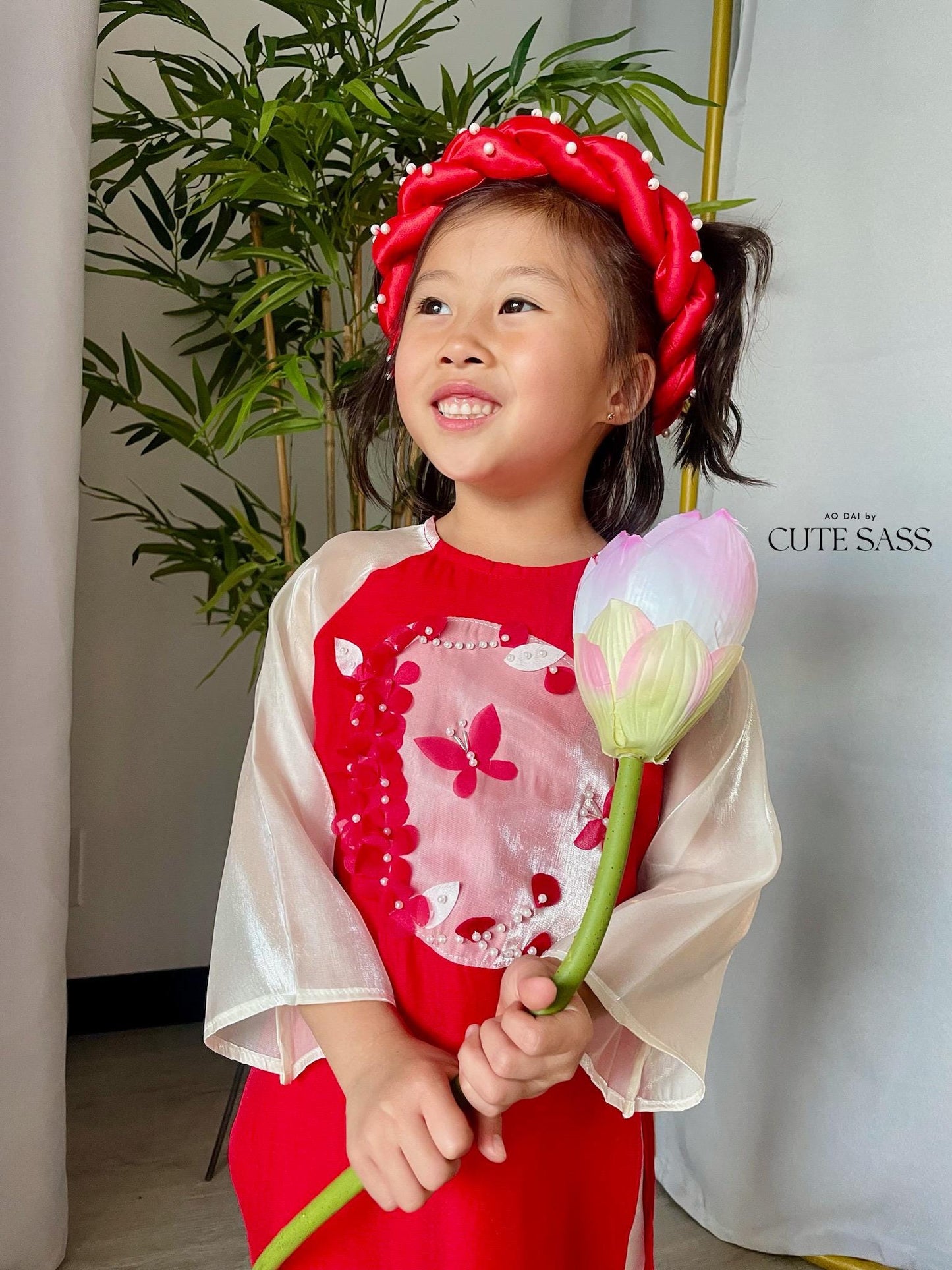 Girl Red/Pink Butterflies Ao Dai Set 24C-D