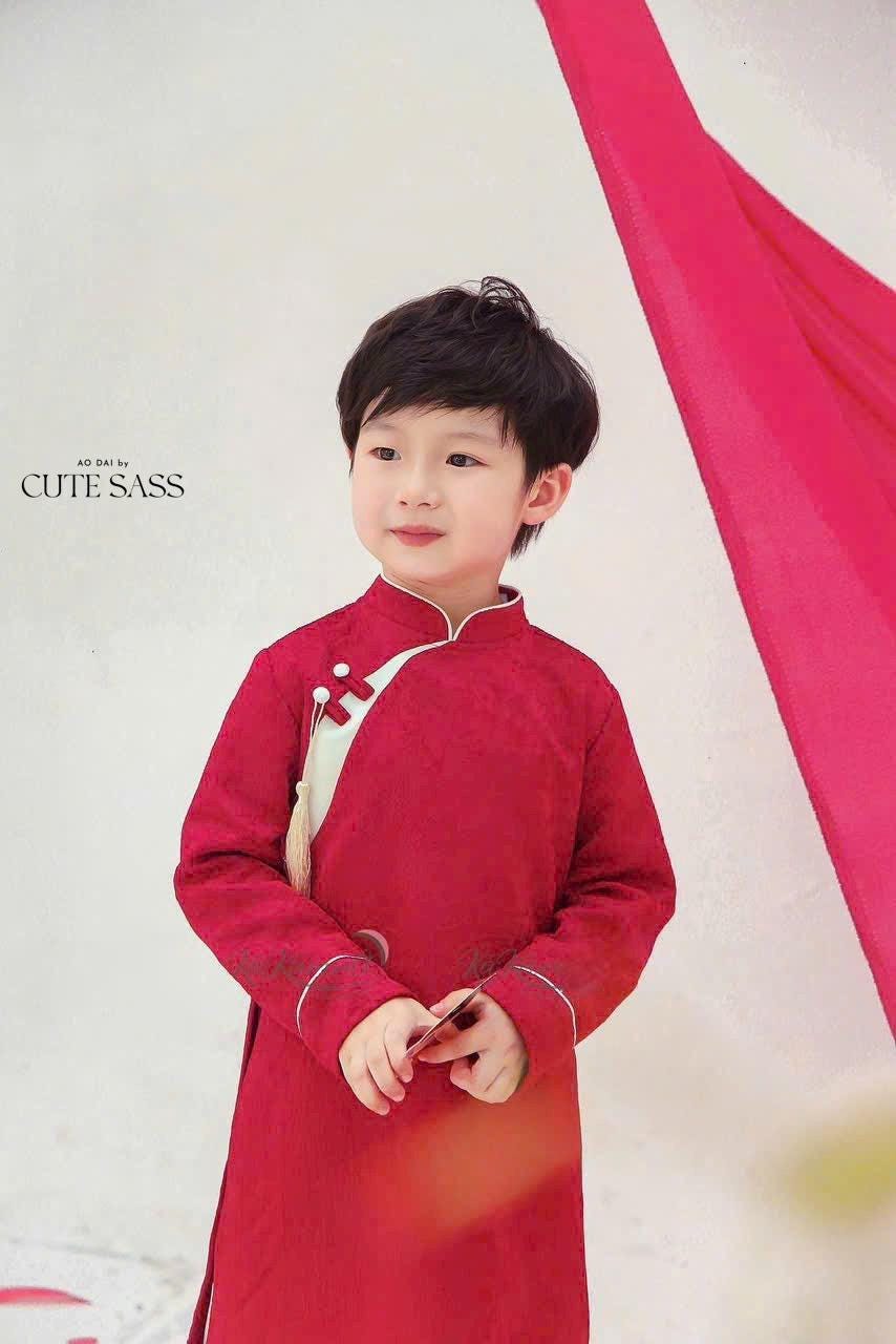 Boy Red/White Silk Button Ao Dai Top | Pre-made Traditional Vietnamese Ao Dai | Lunar New Year | Ao Dai for Boy|