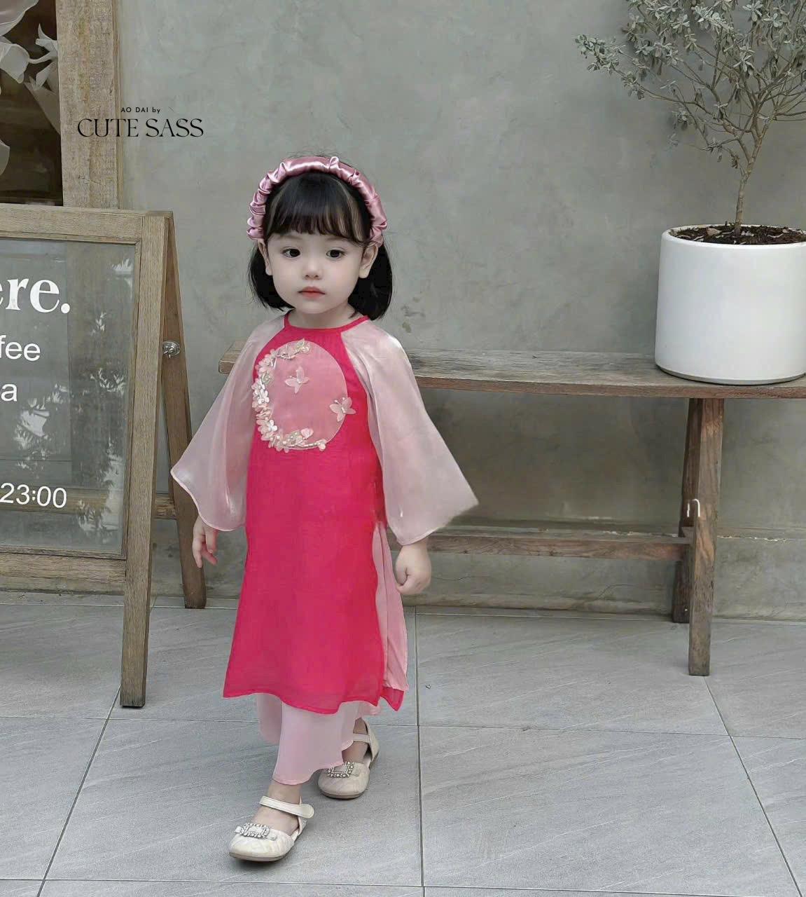 Girl Red/Pink Butterflies Ao Dai Set 24C-D| Pre-made Traditional Vietnamese Ao Dai|Lunar New Year| Kid Ao Dai| Ao Dai for Girl |24C-D