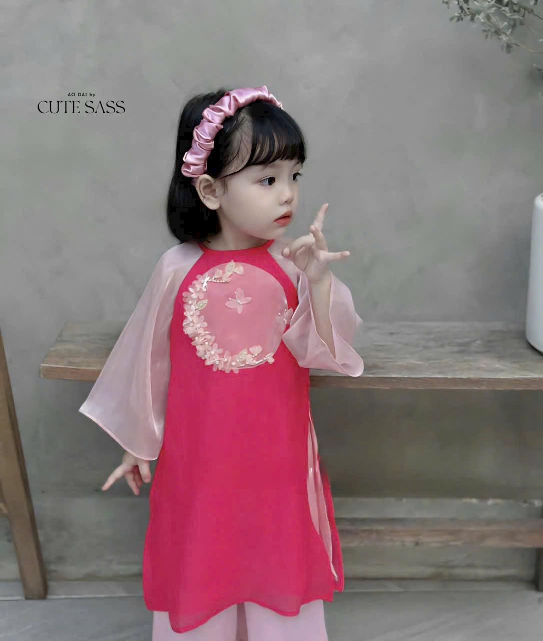 Girl Red/Pink Butterflies Ao Dai Set 24C-D| Pre-made Traditional Vietnamese Ao Dai|Lunar New Year| Kid Ao Dai| Ao Dai for Girl |24C-D