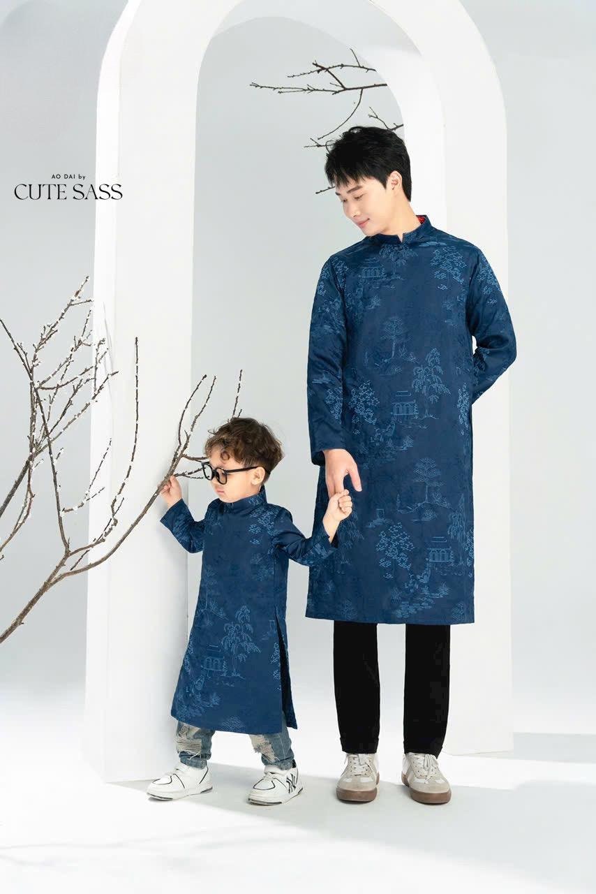 Men and Boy Red Lan Ao Dai Set 17B| Pre-made Vietnamese Ao Dai| Lunar New Year | Ao Dai for Girl, Mom, Dad, Boy | Ao Dai Tet| 17B