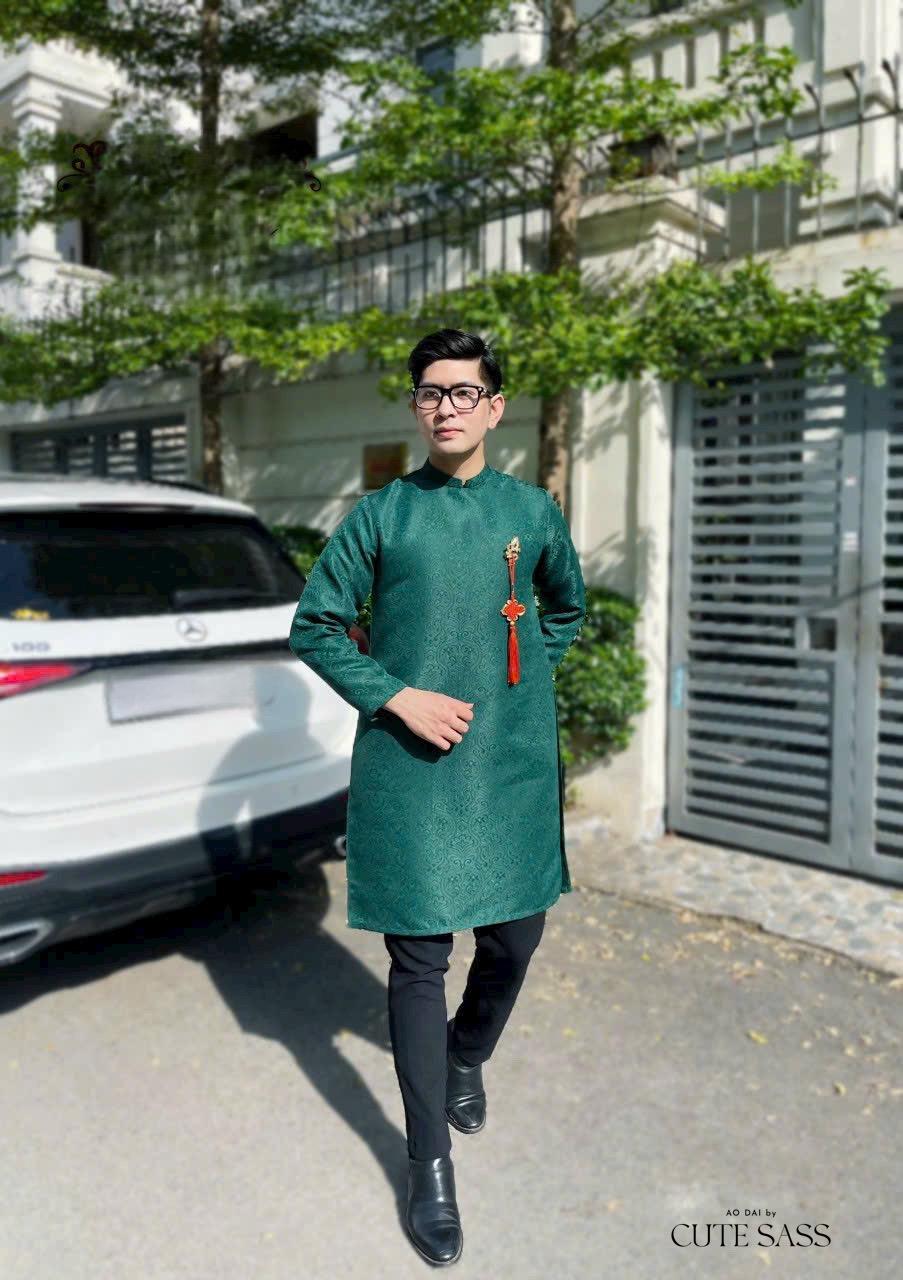 Men Dark Green Gam Ao Dai Top with Tassel 7A| Pre-made Traditional Vietnamese Ao Dai| Lunar New Year | Ao Dai for Dad, Boy | Ao Dai Tet|7A