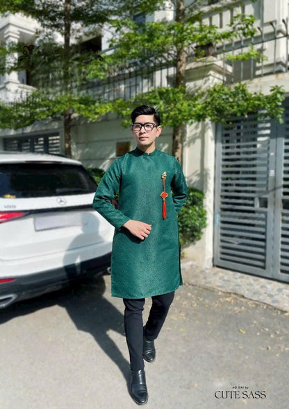 Men Dark Green Gam Ao Dai Top (No Tassel) 7A