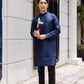 Men Dark Blue Embroidered Phoenix Ao Dai Gam Top