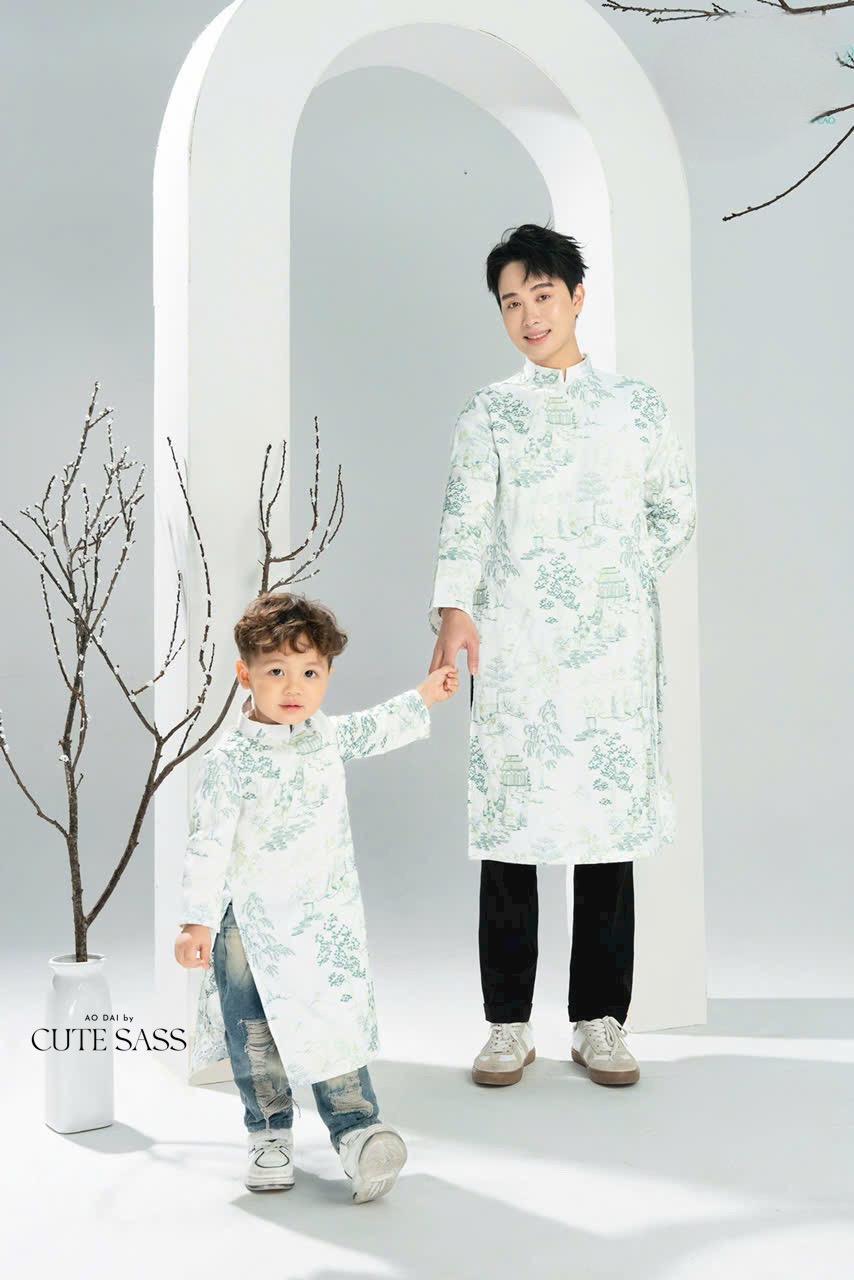 Men and Boy White Tu Minh Ao Dai Set 17C| Pre-made Vietnamese Ao Dai| Lunar New Year | Ao Dai for Girl, Mom, Dad, Boy | Ao Dai Tet|17C