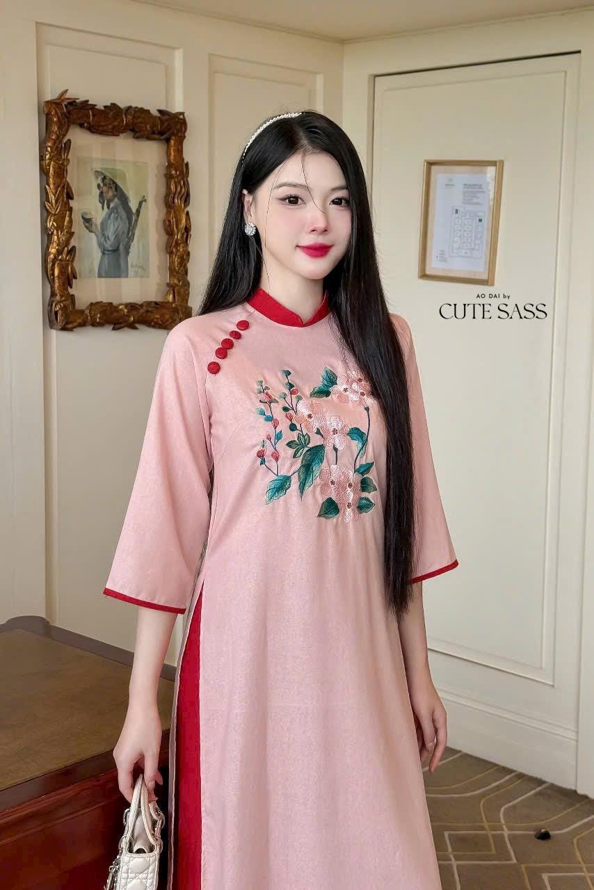 Linen Embroidery Ao Dai Set (6 Colors)