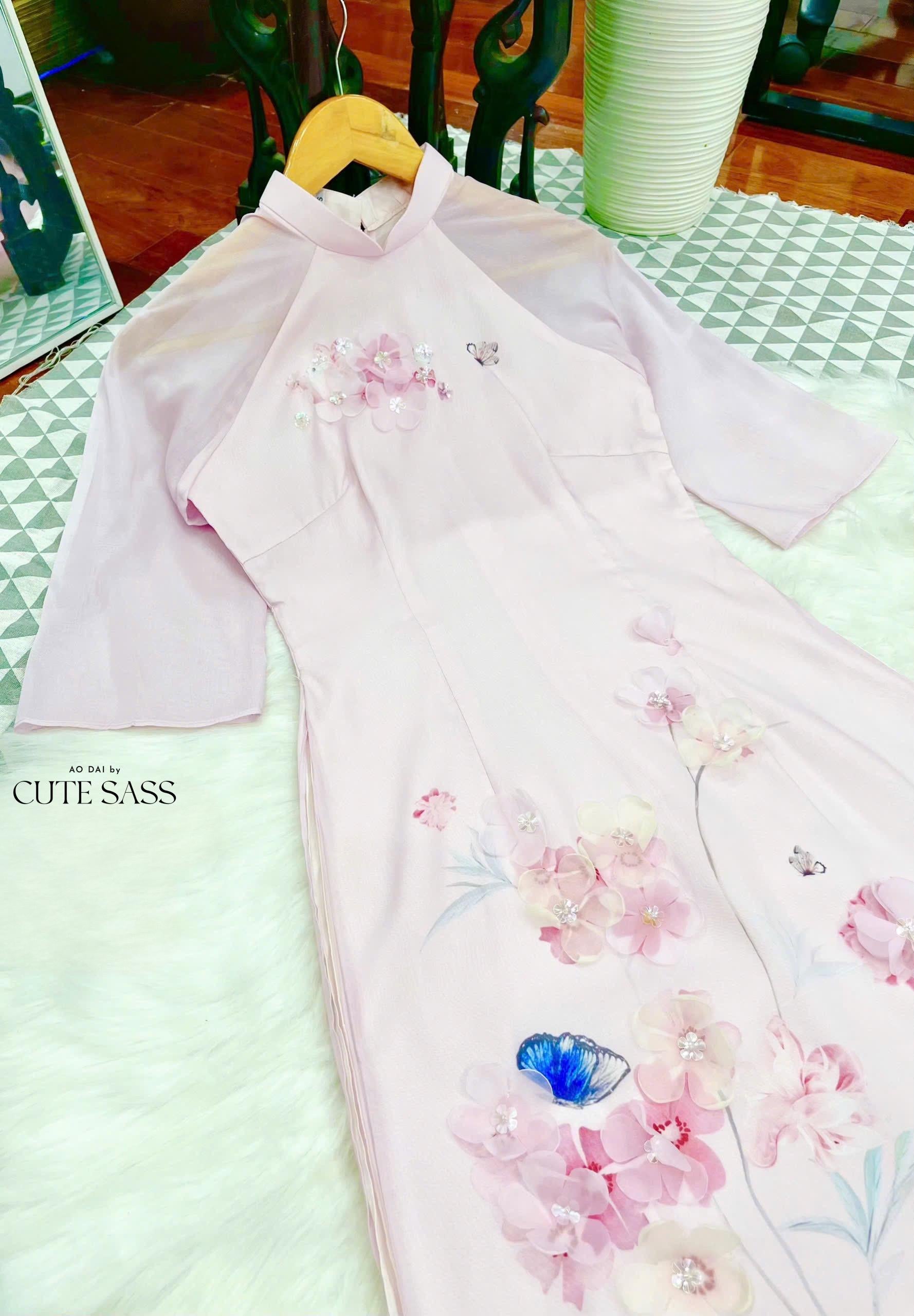 Light Pink 3D Branches Ao Dai Set 26C