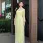 Lime Yellow Embroidery Linh Lan Ao Dai Set 25D