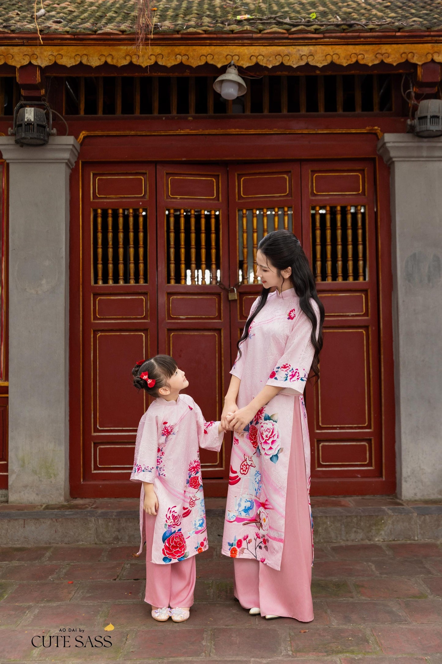 Mom and Daughter Pink Vibrant Matching Ao Dai Set| Pre-made Traditional Vietnamese Ao Dai | Lunar New Year | Ao Dai for Girl, Mom|