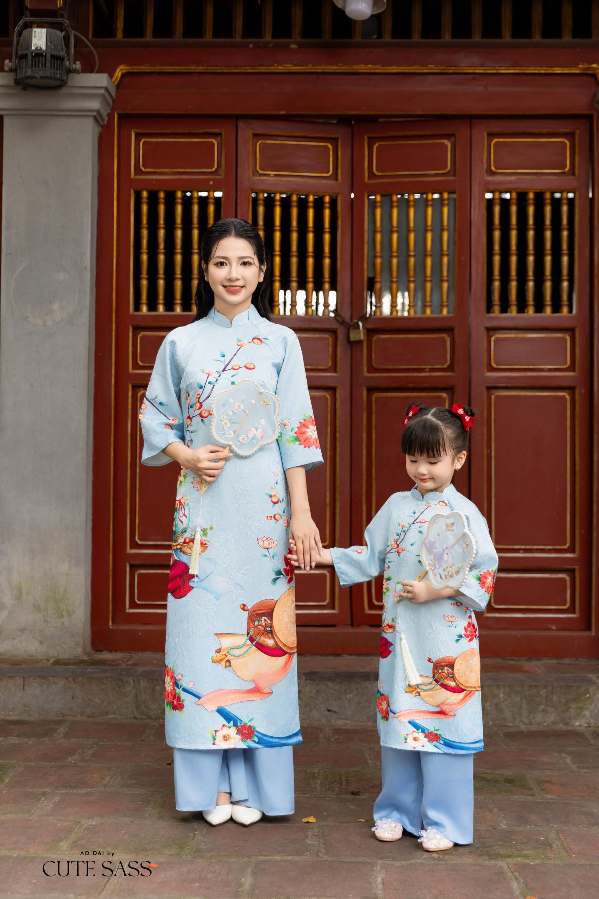 Mom and Daughter Blue Vibrant Matching Ao Dai Set 26D