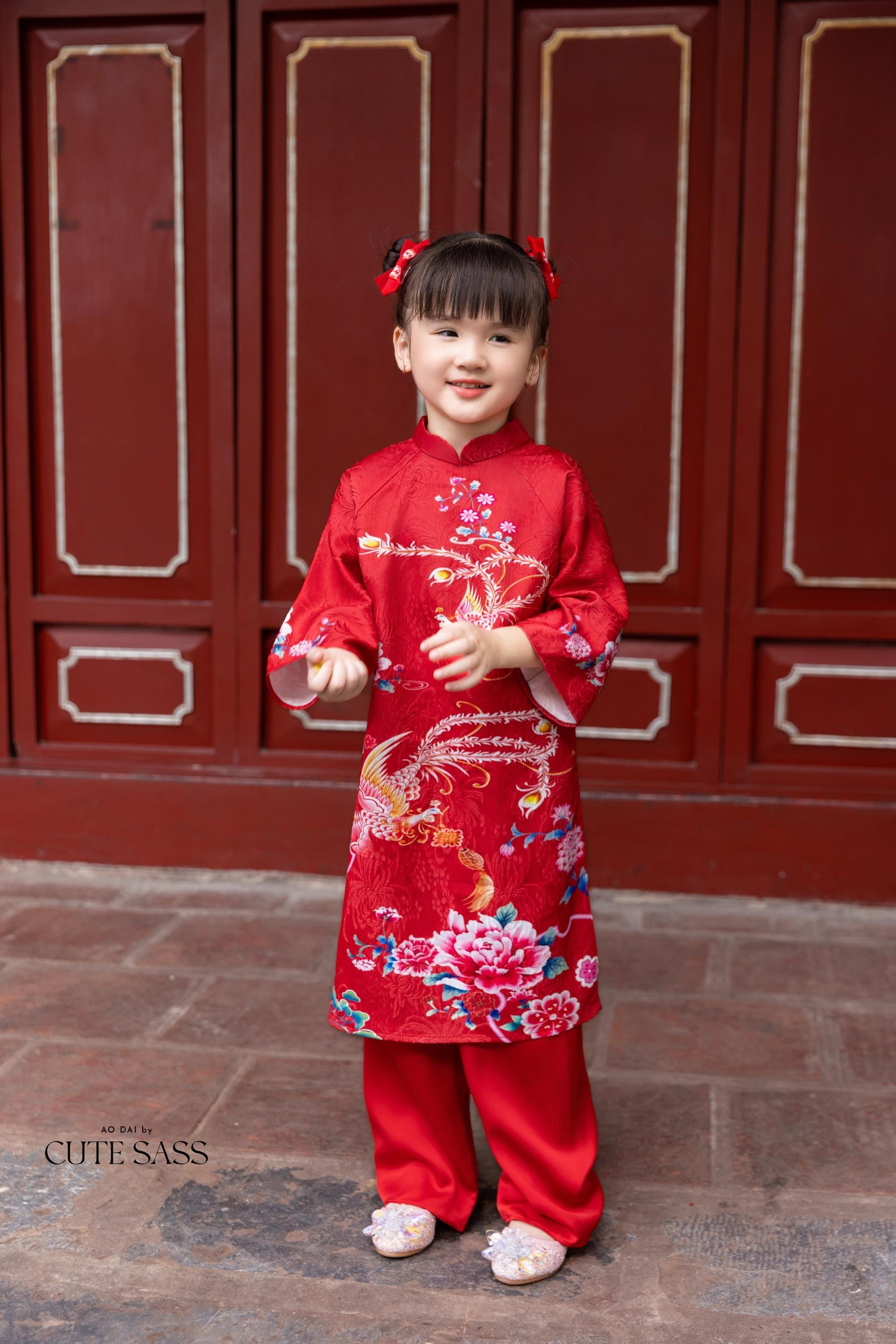 Mom and Daughter Red Vibrant Matching Ao Dai Set 31C