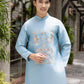 Men Light Blue Embroidered Clouds Ao Dai Gam Top 7A| Pre-made Traditional Vietnamese Ao Dai| Lunar New Year | Ao Dai for Dad | Ao Dai Tet|7A