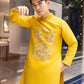 Men Yellow Embroidered Clouds Ao Dai Gam Top 7A| Pre-made Traditional Vietnamese Ao Dai| Lunar New Year | Ao Dai for Dad | Ao Dai Tet|7A