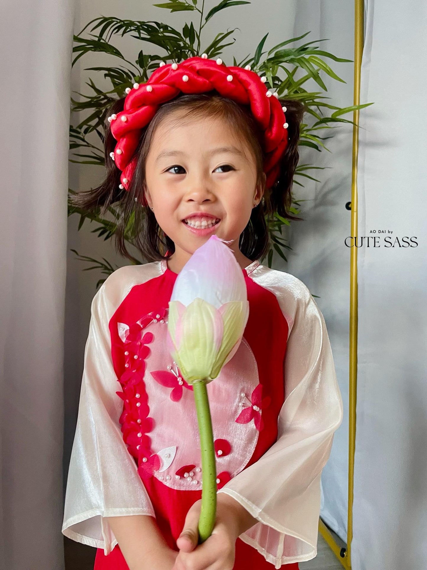 Girl Red/Pink Butterflies Ao Dai Set 24C-D