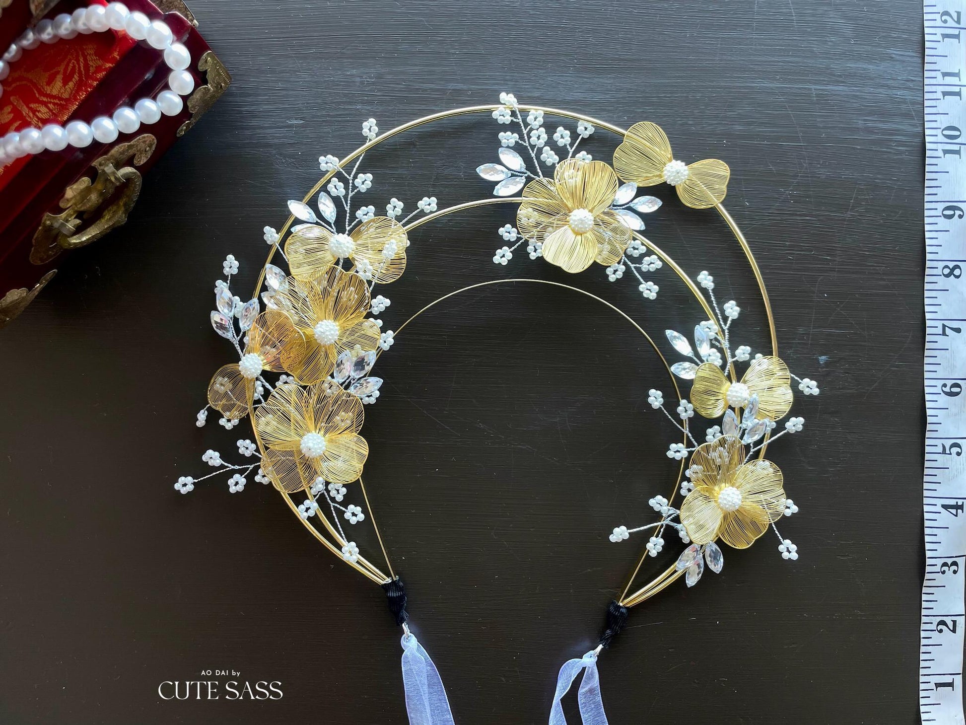 LUNA FLORA Gold Blossom Head Piece #7 | Vietnamese Ao Dai Accessories | Wedding Ao Dai | Bridal Ao Dai| Tet Lunar New Year Headband