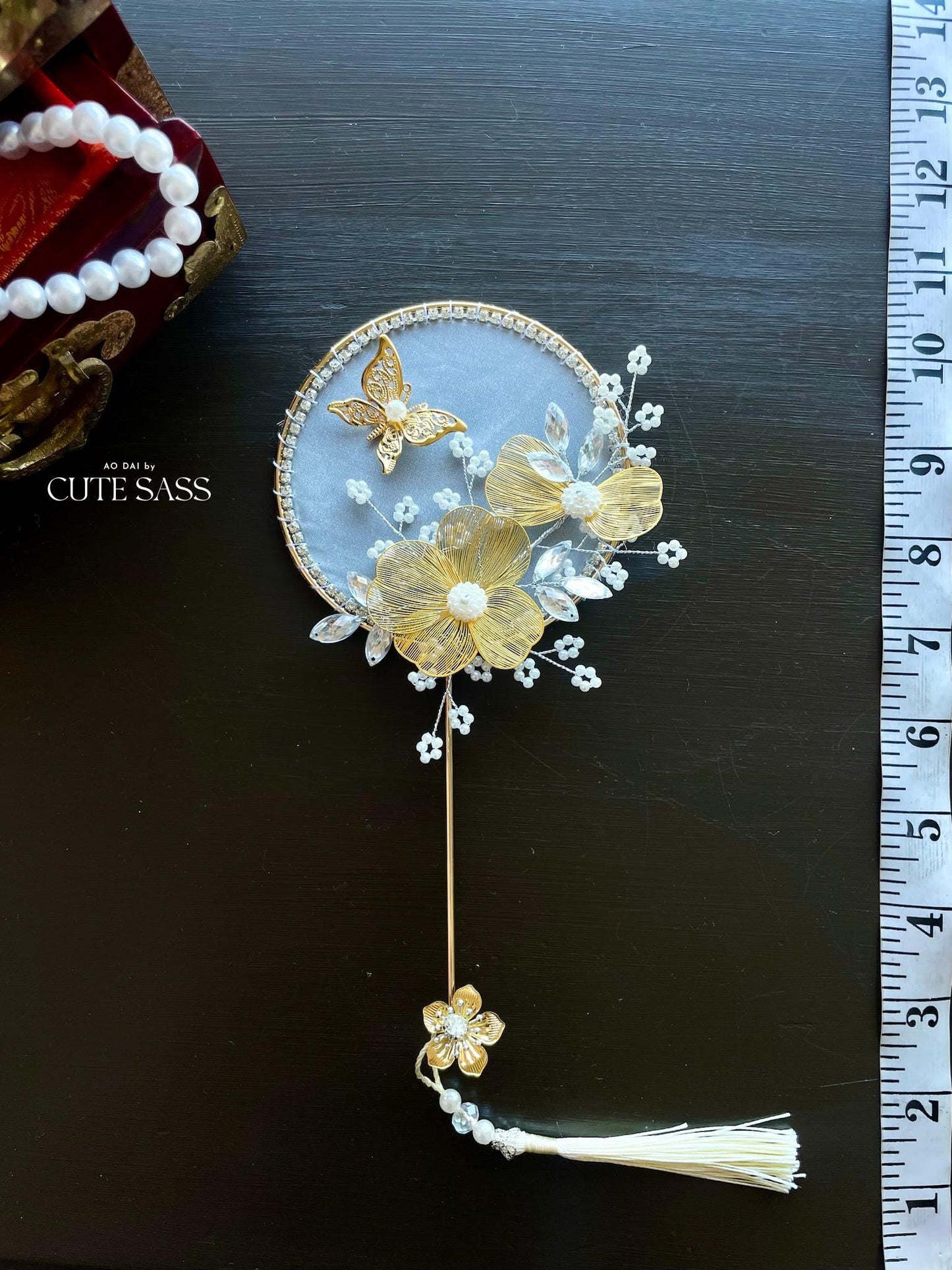 LUNA FLORA Gold Blossom Mini Fan #1| Vietnamese Ao Dai Accessories | Wedding Ao Dai | Bridal Ao Dai| Tet Lunar New Year Headband