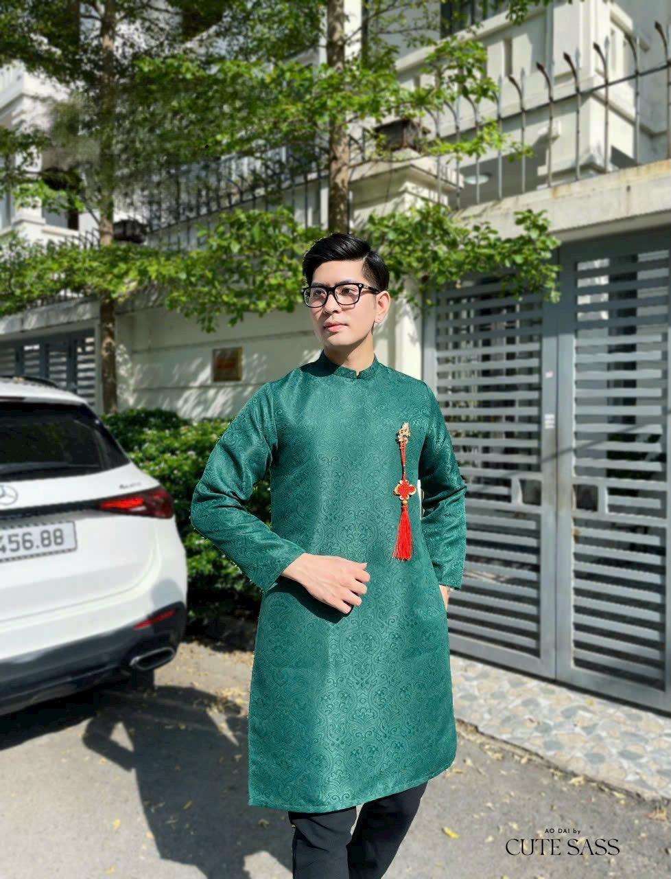 Men Dark Green Gam Ao Dai Top with Tassel 7A| Pre-made Traditional Vietnamese Ao Dai| Lunar New Year | Ao Dai for Dad, Boy | Ao Dai Tet|7A