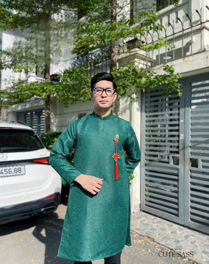 Men Dark Green Gam Ao Dai Top (No Tassel) 7A