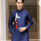 Men Dark Blue Embroidered Phoenix Ao Dai Gam Top