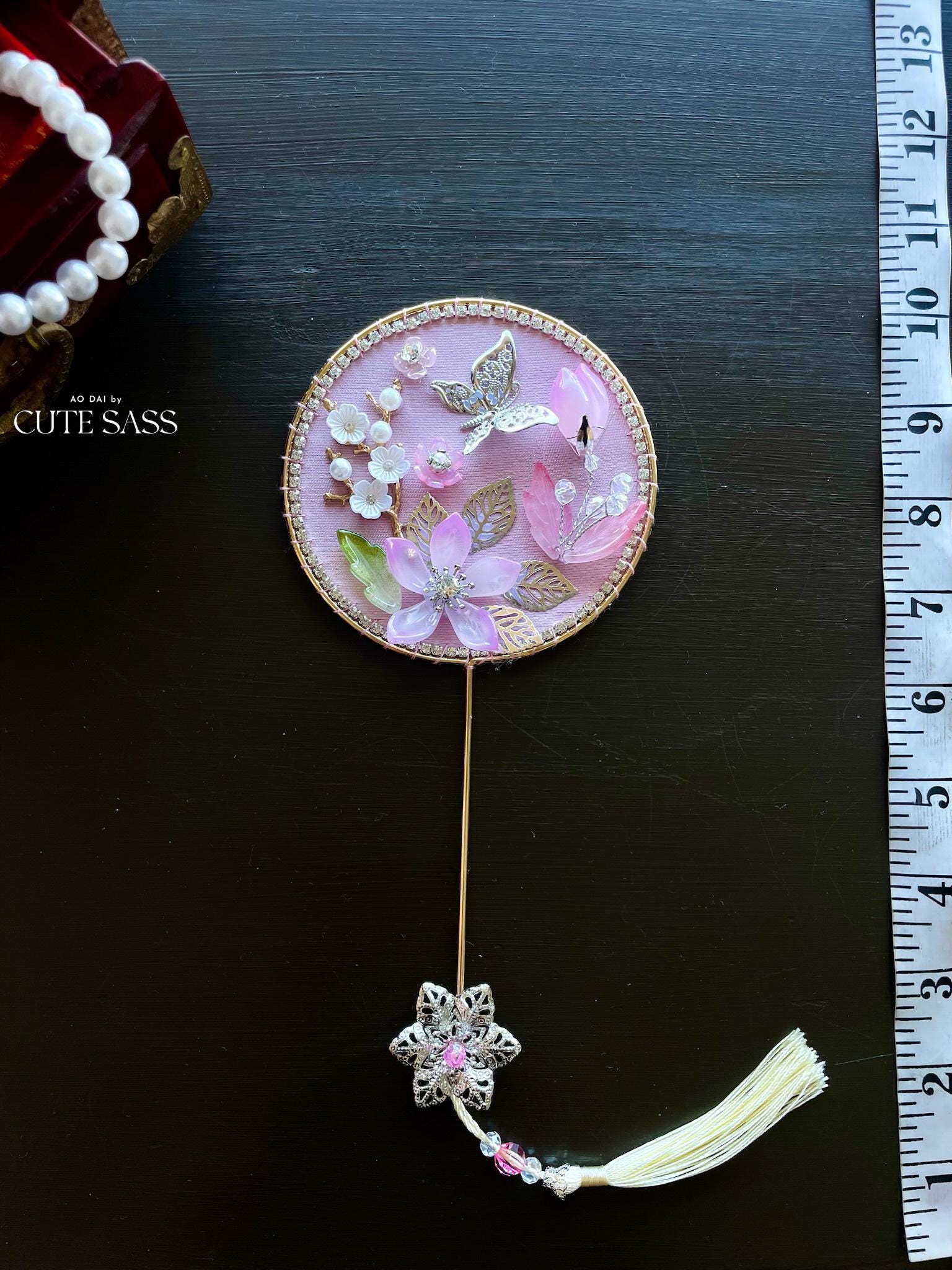 LUNA FLORA Pink Sakura Mini Fan #7| Vietnamese Ao Dai Accessories | Wedding Ao Dai | Bridal Ao Dai| Tet Lunar New Year Headband