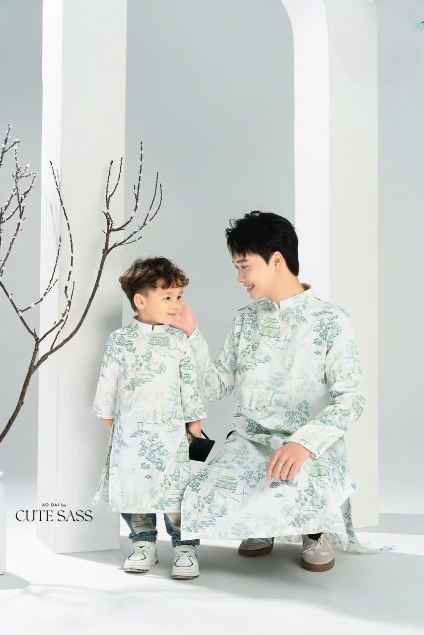 Men and Boy White Tu Minh Ao Dai Set 17C| Pre-made Vietnamese Ao Dai| Lunar New Year | Ao Dai for Girl, Mom, Dad, Boy | Ao Dai Tet|17C