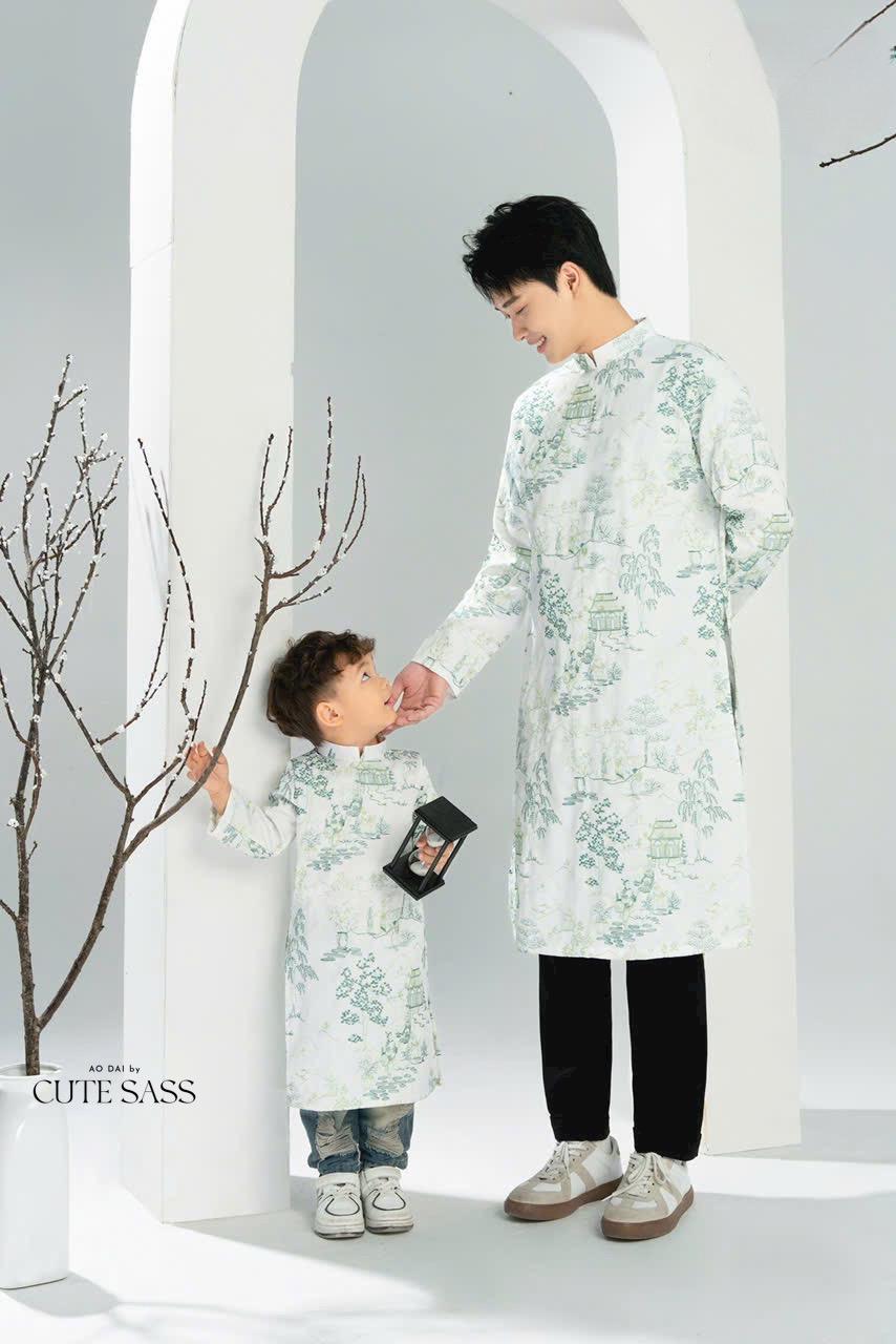 Men and Boy White Tu Minh Ao Dai Set 17C| Pre-made Vietnamese Ao Dai| Lunar New Year | Ao Dai for Girl, Mom, Dad, Boy | Ao Dai Tet|17C