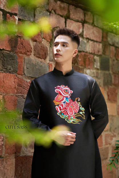 Black Embroidery Lan Ao Dai Top| Pre-made Traditional Vietnamese Ao Dai| Lunar New Year | Ao Dai for Dad, Boy | Ao Dai Tet|