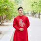 Red Embroidery Lan Ao Dai Top| Pre-made Traditional Vietnamese Ao Dai| Lunar New Year | Ao Dai for Dad, Boy | Ao Dai Tet|