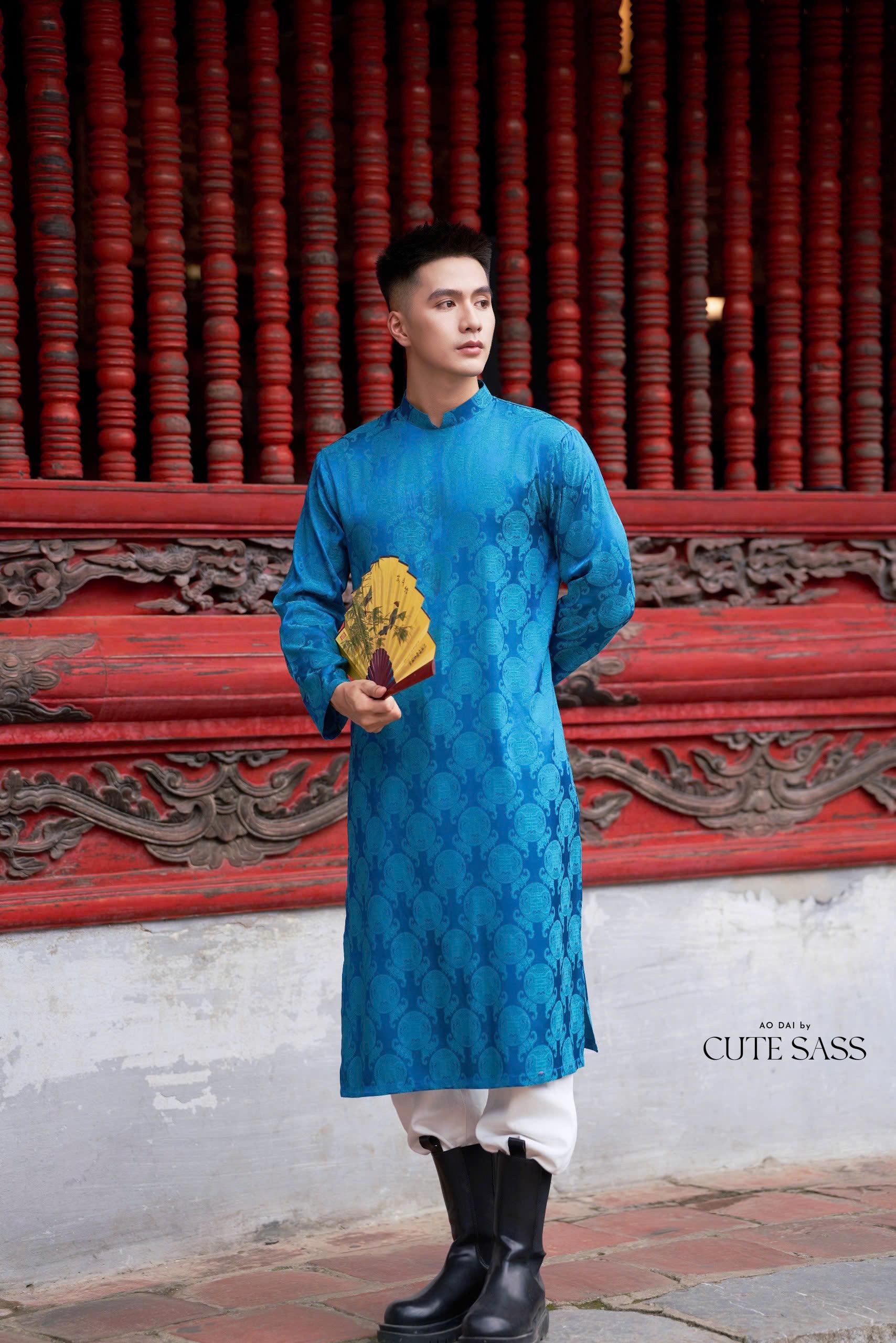 Men Blue Gam Silk Ao Dai Top| Pre-made Traditional Vietnamese Ao Dai| Lunar New Year | Ao Dai for Dad, Boy | Ao Dai Tet|