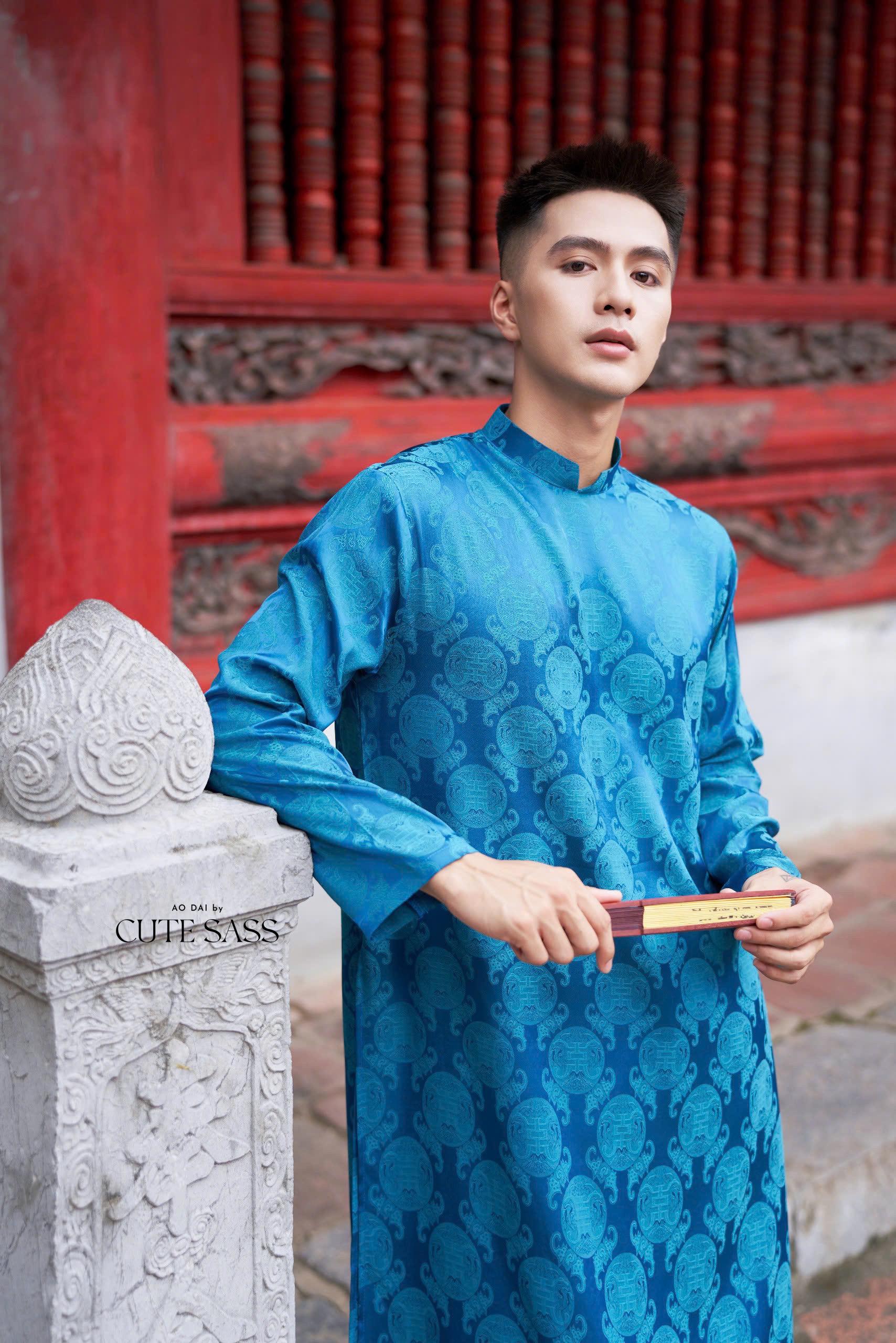 Men Blue Gam Silk Ao Dai Top| Pre-made Traditional Vietnamese Ao Dai| Lunar New Year | Ao Dai for Dad, Boy | Ao Dai Tet|