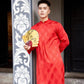 Men Red Gam Silk Ao Dai Top| Pre-made Traditional Vietnamese Ao Dai| Lunar New Year | Ao Dai for Dad, Boy | Ao Dai Tet|