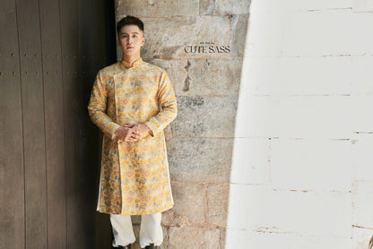 Men Gold Dragon Clouds 3D Gam Ao Dai Top| Pre-made Traditional Vietnamese Ao Dai| Lunar New Year | Ao Dai for Dad, Boy | Ao Dai Tet|