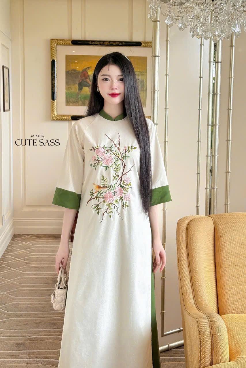 Linen Embroidery Ao Dai Set (6 Colors)