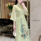 Green Bamboo Embroidery Chiffon Ao Dai Set | Pre-made Traditional Vietnamese Ao Dai|Ao Dai with Pants|Lunar New Year Ao Dai|