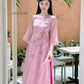 Pink Holly Embroidery Chiffon Ao Dai Set | Pre-made Traditional Vietnamese Ao Dai|Ao Dai with Pants|Lunar New Year Ao Dai|