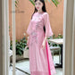 Pink Holly Embroidery Chiffon Ao Dai Set | Pre-made Traditional Vietnamese Ao Dai|Ao Dai with Pants|Lunar New Year Ao Dai|