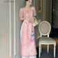 Pink Halter Sparkle Vase Ao Dai Set | Pre-made Traditional Vietnamese Ao Dai|Ao Dai with Pants|Lunar New Year Ao Dai|