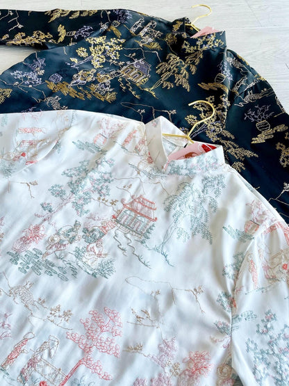 Men White Tu Minh Ao Dai Top 29,38A| Pre-made Vietnamese Ao Dai| Lunar New Year | Ao Dai for Girl, Mom, Dad, Boy | Ao Dai Tet|