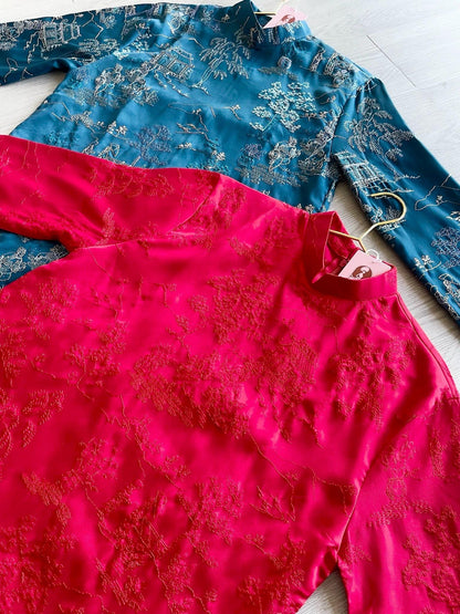 Men Red Tu Minh Ao Dai Top 29,38A| Pre-made Vietnamese Ao Dai| Lunar New Year | Ao Dai for Girl, Mom, Dad, Boy | Ao Dai Tet|